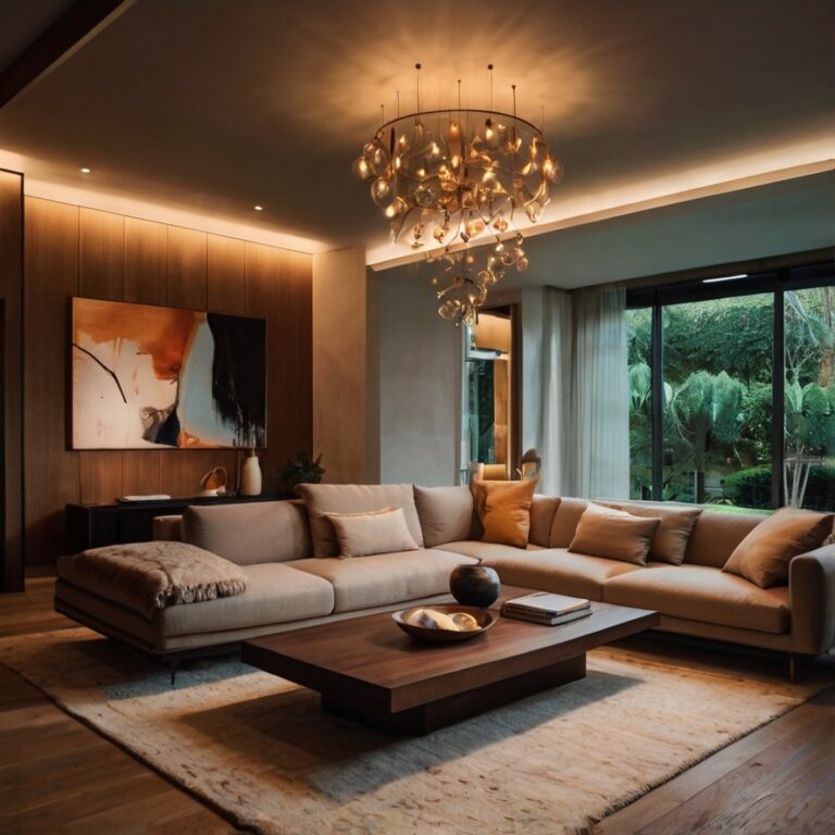 A stylish and inviting thumbnail image for a blog post. The scene shows a cozy, modern interior with layered lighting—ambient ceiling lights and wall sconces—each casting soft, warm light. The composition should be visually balanced, atmospheric, and engaging, with warm tones and a focus on comfort, design, and illumination