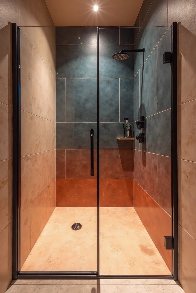 Boutique hotel-style bedroom featuring a tall upholstered headboard in soft beige with clean vertical tufting, bed dressed in peach satin sheets and layered pillows in rust and blush tones, rust velvet floor-length curtains framing large windows, matching rust velvet bench at the foot of the bed, brass bedside sconces casting a soft golden glow, warm-toned desert art above the headboard, light oak flooring with a textured cream rug, rich sunset-inspired atmosphere with luxurious finishes.